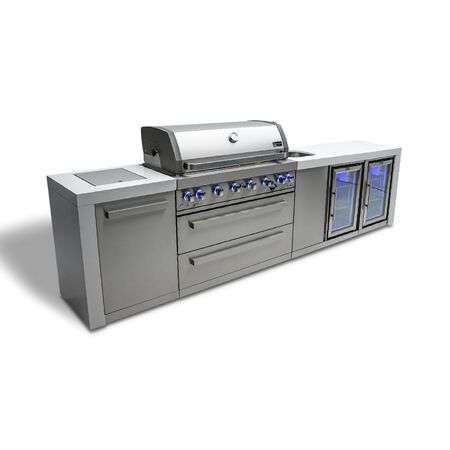 Mont Alpi 6-Burner Deluxe island with beverage center and fridge cabinet