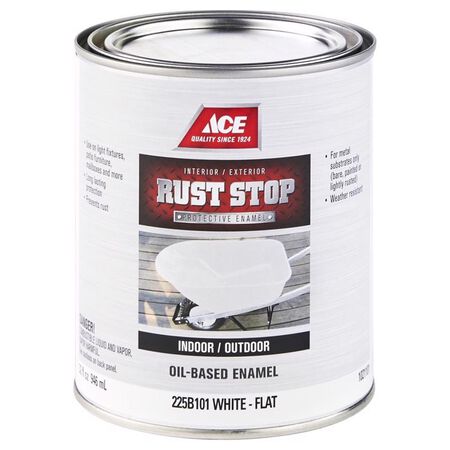 Ace Rust Stop Indoor and Outdoor Flat White Oil-Based Enamel Rust Prevention Paint 1 qt