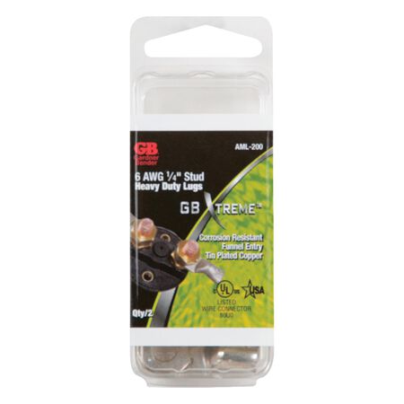 Gardner Bender Xtreme 6 Ga. Insulated Wire Electrical Lug Silver 2 pk