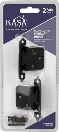 KasaWare Selfclose Overlay Hinge, Matte Black - Pack of 2