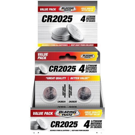 Blazing Voltz Lithium CR2025 3 V Button Cell Battery CR2025 4 pk
