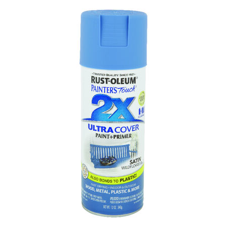 Rust-Oleum Painter's Touch 2X Ultra Cover Satin Wildflower Blue Paint+Primer Spray Paint 12 oz