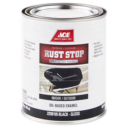 Ace Rust Stop Indoor and Outdoor Gloss Black Oil-Based Enamel Rust Prevention Paint 1 qt