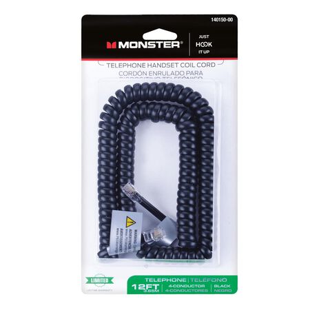 Monster Just Hook It Up 12 ft. L Black Telephone Handset Coil Cord