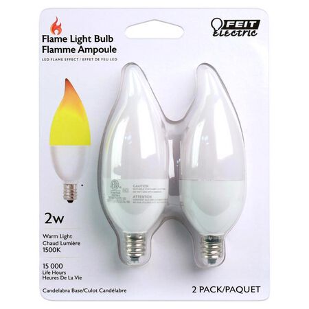 Feit CA10 (Flame Tip) E12 (Candelabra) LED Flame Bulb Warm White 2 Watt Equivalence 2 Pack