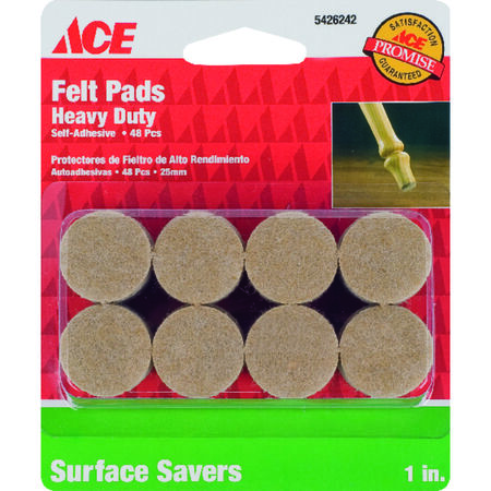 Ace Felt Self Adhesive Protective Pad Brown Round 1 in. W 48 pk