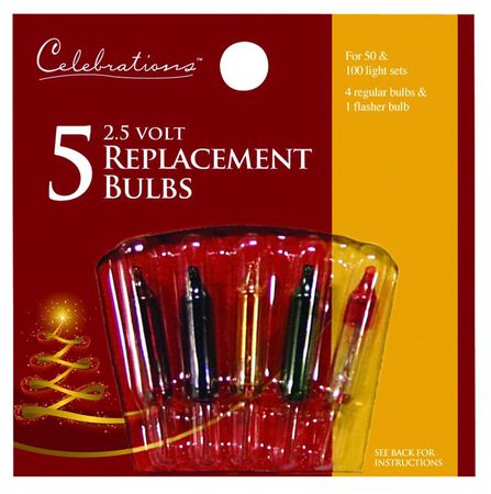 Celebrations Red Incandescent Mini Multicolored 5 ct Replacement Christmas Light Bulbs