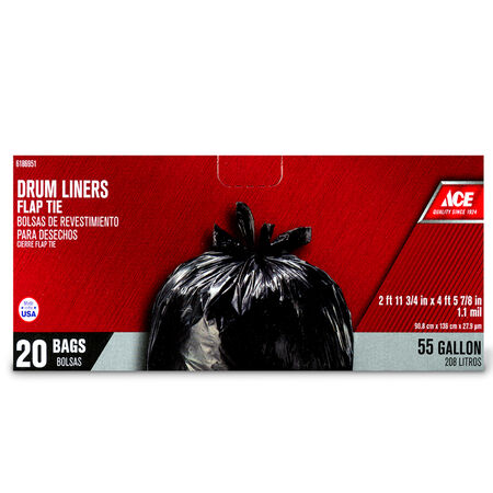 Ace 55 gal Drum Liners Flap Tie 20 pk 1.1 mil