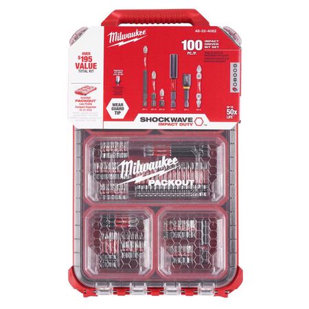 Milwaukee Shockwave Assorted 1/4 in. drive X 4 in. L Impact Driver Bit Set Alloy Steel 100 pc