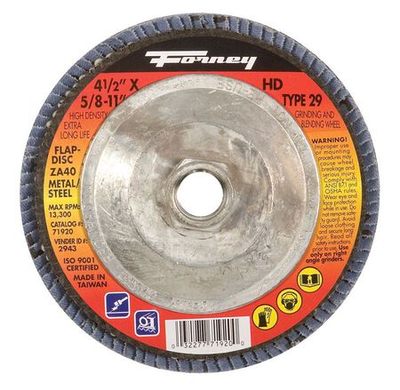 Forney 4-1/2 in. Dia. x 5/8-11 in. Blue Zirconia Flap Disc 40 Grit