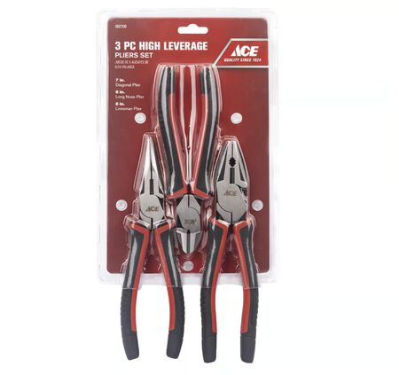 Ace 3 pc Chrome Vanadium Steel High Leverage Cutting Pliers Set