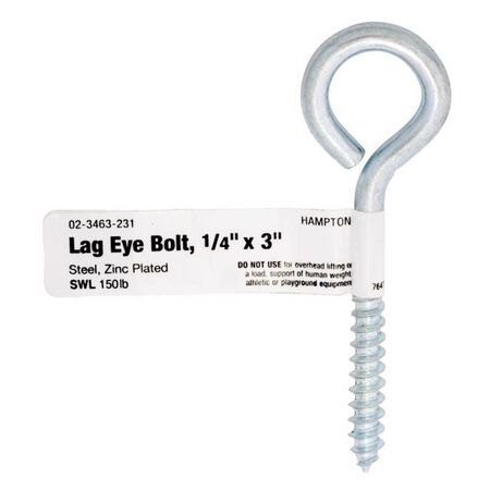 Hampton 1/4 in. X 3 in. L Zinc-Plated Steel Lag Thread Eyebolt