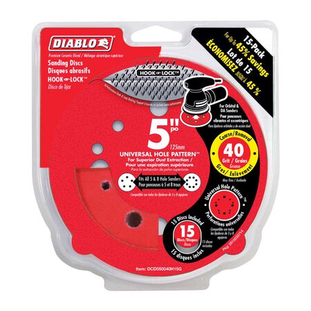 Diablo 5 in. Ceramic Blend Hook and Lock Sanding Disc 40 Grit Ultra Coarse 15 pk