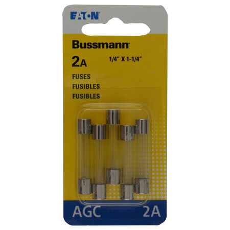 Bussmann 2 amps AGC Clear Glass Tube Fuse 5 pk