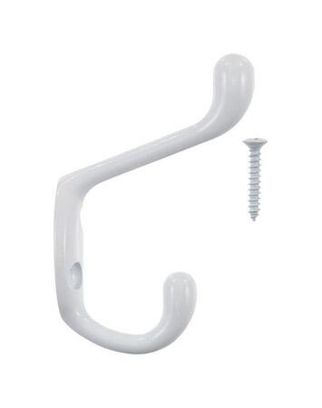 Ace 3 in. L Painted White Metal Medium Heavy Duty Coat and Hat Hook 1 pk