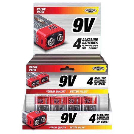 Blazing Voltz 9-Volt Alkaline Batteries 4 pk Carded