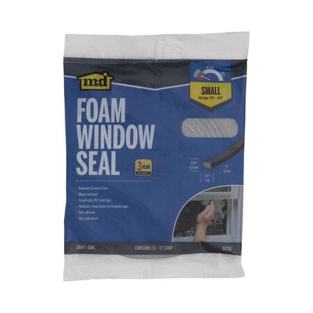 M-D Gray Foam Weather Stripping Tape For Doors and Windows 17 ft. L X 3/16 in.