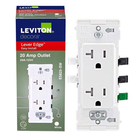 Leviton Lever Edge 20 amps 125 V White Tamper Resistant Outlet 5-20R 1 Pack