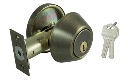 ProSource DB81V-PS Deadbolt, 3 Grade, Antique Brass, 2-3/8 to 2-3/4 in Backset, KW1 Keyway, 1-3/8 to 1-3/4 in Thick Door, Pack of 3