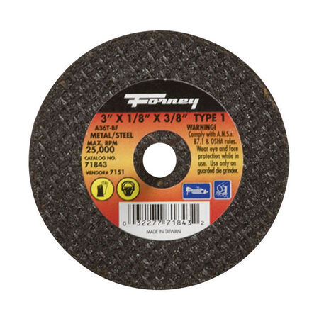 Forney 3 in. D X 3/8 in. S Aluminum Oxide Metal Cut-Off Wheel 1 pc