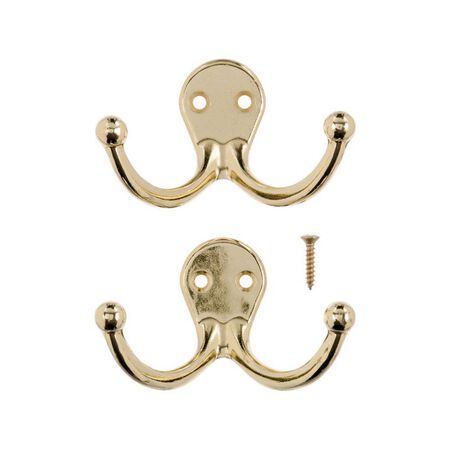 Ace 1-3/4 in. L Bright Brass Yellow Brass Small Double Garment Hook 2 pk