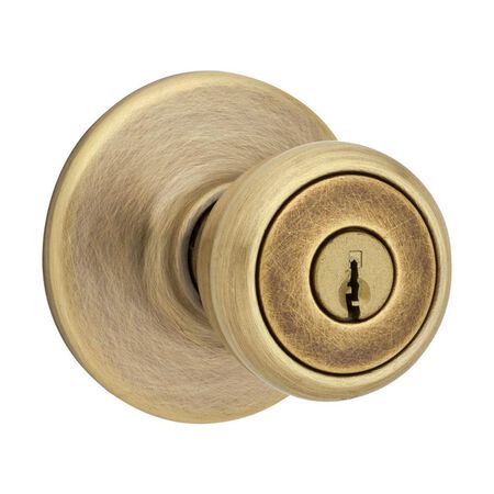 Kwikset Tylo Antique Brass Entry Door Knob 1-3/4 in.
