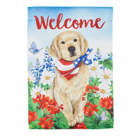 Evergreen Dog with Patriotic Bandana Garden Suede Flag