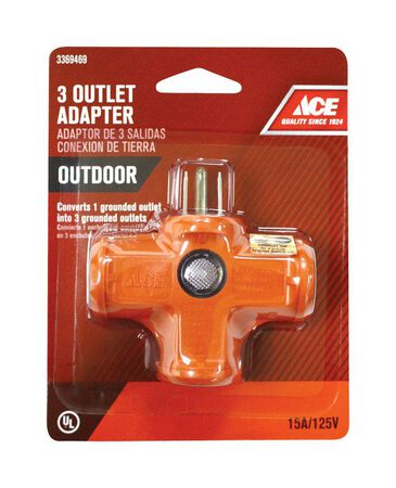 Ace Grounded Triple Outlet Adapter Orange 15 amps 125 volts 1 pk
