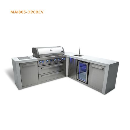 Mont Alpi 6-Burner Deluxe island featuring a 90-degree corner and beverage center