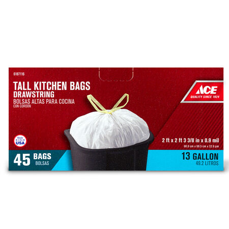 Ace 13 gal Tall Kitchen Bags Drawstring 45 pk 0.9 mil