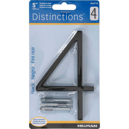 Hillman Distinctions 5 in. Black Steel Screw-On Number 4 1 pc