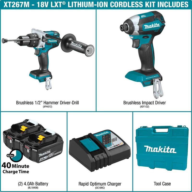 Makita 18 Volt Lxt Lithium Ion Brushless Cordless Combo Kit 2 Piece Hammer Drill Impact Driver W 2 Batteries 4 0ah Case Stine Home Yard The Family You Can Build Around