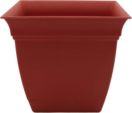 The HC Companies Eclipse Square Plastic Planter w/ Attached Saucer - Outdoor & Indoor Plant Pot with Drainage Holes - Lightweight, UV-Resistant Plastic Pots For Plants (12 in. Clay, Pack of 1)