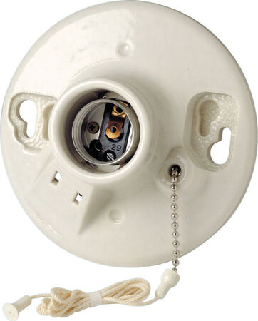 Leviton Porcelain Incandescent Medium Base Pull Chain Socket w/Outlet 1 pk