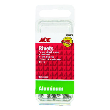 Ace 3/16 in. D X 1/8 in. R Aluminum Rivets Silver 15 pk
