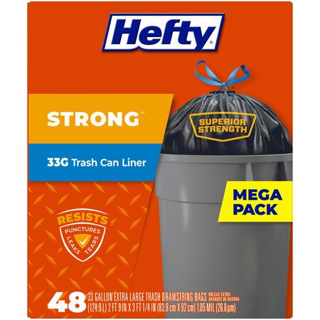 Hefty Extra Strong 33 gal No Scent Scent Trash Can Liners Drawstring 48 pk 1.05 mil