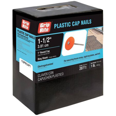 Grip-Rite 12D 1-1/2 in. Roofing Electro-Galvanized Plastic/Steel Nail Plastic Head 1 lb 185 pk