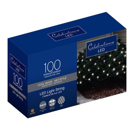 Celebrations Blue LED Mini Cool White 100 ct Net Christmas Lights 24 ft.