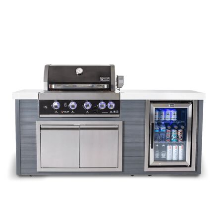 Mont Alpi 400 Artwood Island with Black Stainless Steel Grill and Fridge / 4-Burners, Infrared Rear Burner, Rotisserie Kit