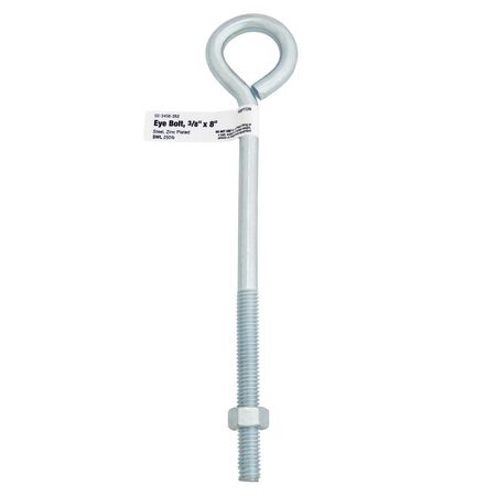Hampton 3/8 in. X 8 in. L Zinc-Plated Steel Eyebolt Nut Included