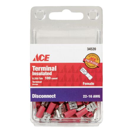Ace Insulated Wire Female Disconnect Red 100 pk