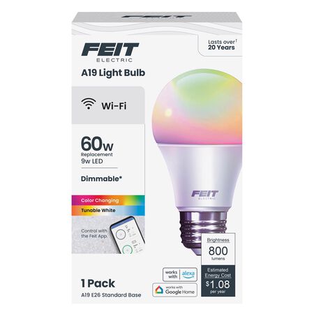 Feit Smart Home A19 E26 (Medium) Smart-Enabled LED Bulb Color Changing 60 Watt Equivalence 1 pk