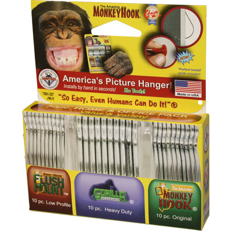 Monkey Hook Value & Variety Pack Galvanized Silver Monkey Picture Hanging Set 40 lb 30 pk