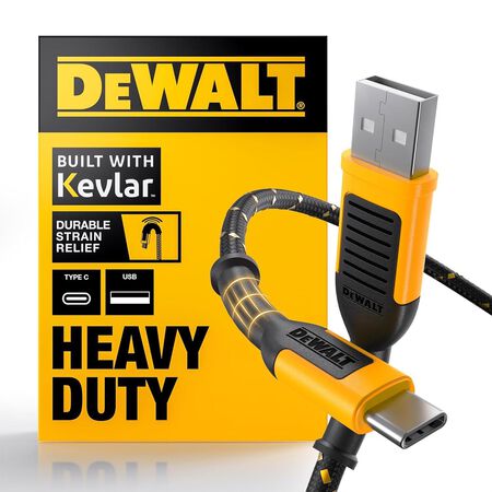 DeWalt USB-A to USB-C Cable 4 ft. Black/Yellow