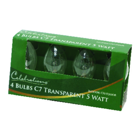 Celebrations Incandescent C7 Clear 4 ct Replacement Christmas Light Bulbs