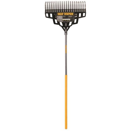 True Temper 65.25 in. 20 Tine Steel Lawn Rake Wood Handle
