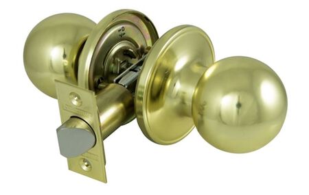 ProSource T3730V-PS Passage Knob, Metal, Polished Brass, 2-3/8 to 2-3/4 in Backset, 1-3/8 to 1-3/4 in Thick Door