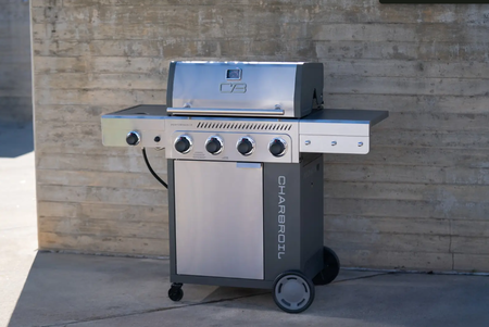FlavorMax 4 Burner Gas Grill Cabinet with Side Burner Gray Stainless