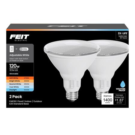 Feit PAR38 E26 (Medium) LED Bulb Adjustable White 120 Watt Equivalence 2 Pack