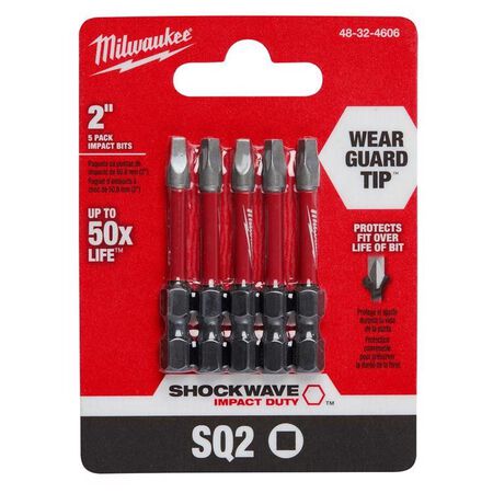 Milwaukee Shockwave Square #2 X 2 in. L Screwdriver Bit Steel 5 pk